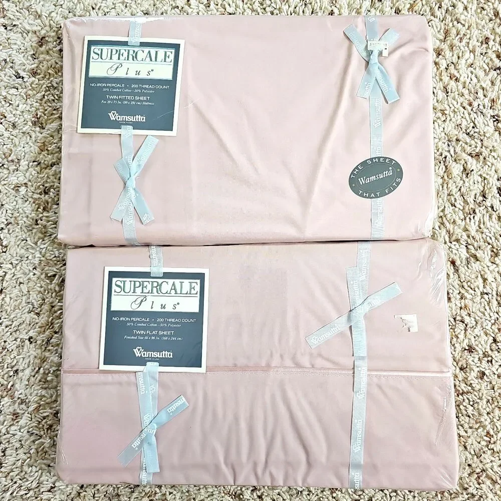 Wamsutta Supercale Plus Dusty Pink TWIN Flat Fitted Sheets NEW Vintage USA Made